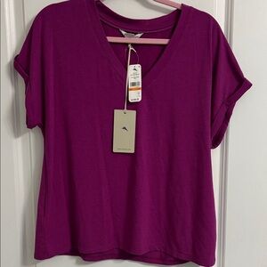NWT Tommy Bahama Kauai Jersey Short Sleeve V-Neck Top - Purple Clover Size Small